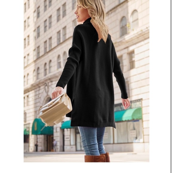 Black Turtleneck Sweater Oversized Split Hem Comfy Cozy Pullover Fall Winter XL - Picture 5 of 11